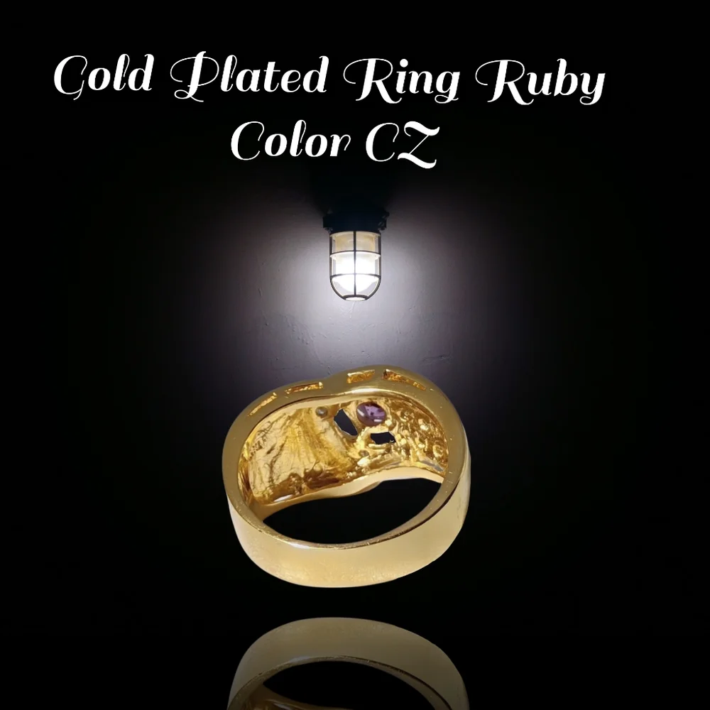 Gold Plated Ring Ruby Color CZ Size 8 NWOT
